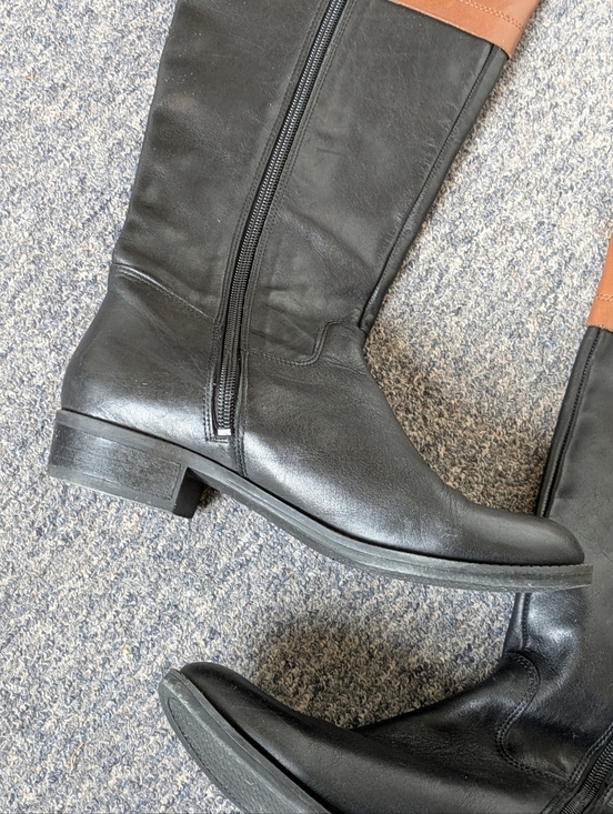 Tommy Hilfiger Black Tan Leather Riding Boots Size 6 Zipper - Picture 8 of 16